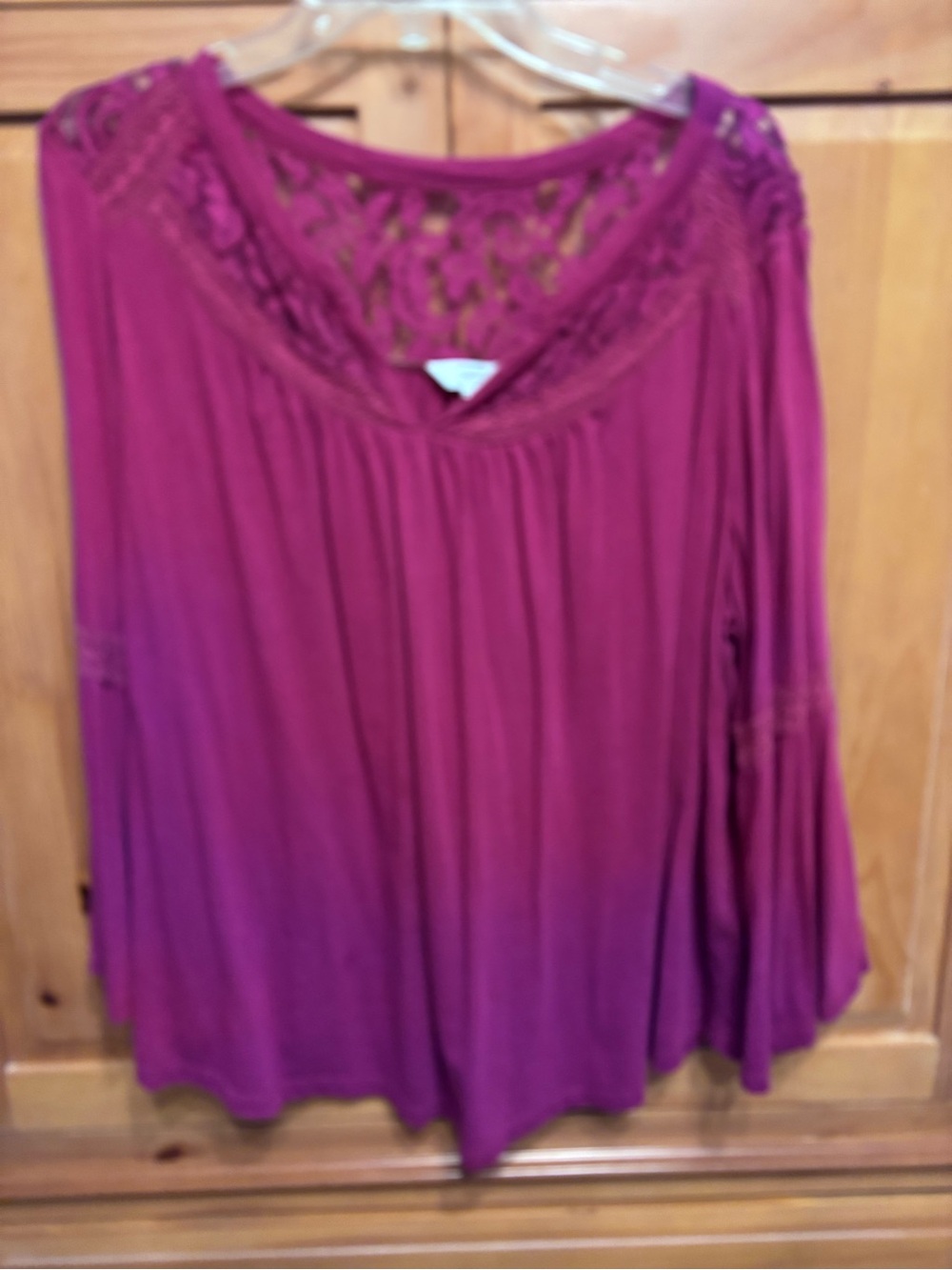 crown & ivy Magenta Lace Yoke Long Sleeve Blouse